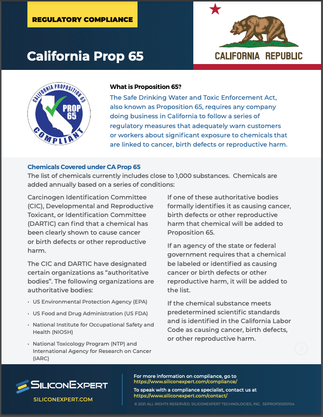 California Prop 65 SiliconExpert Datasheet Screenshot