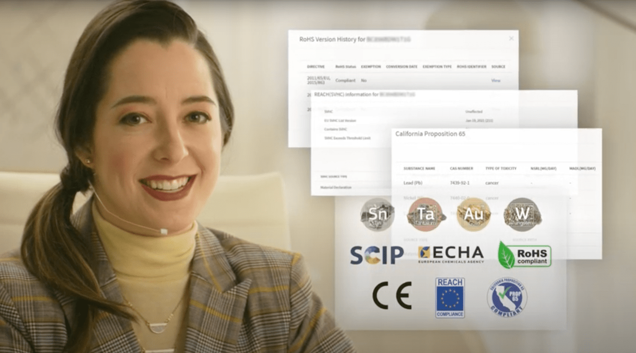 SiliconExpert Compliance video thumbnail female professional checking compliance status of electronic part using siliconexpert compliance module in p5 platform